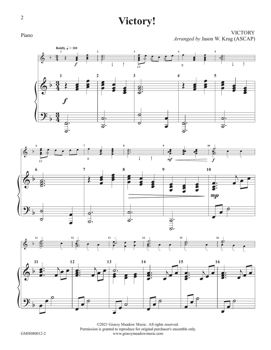Victory! (piano accompaniment to 8 handbell version) Victory! (piano accompaniment to 8 handbell version) Handbell Choir scores gallery preview page 2
