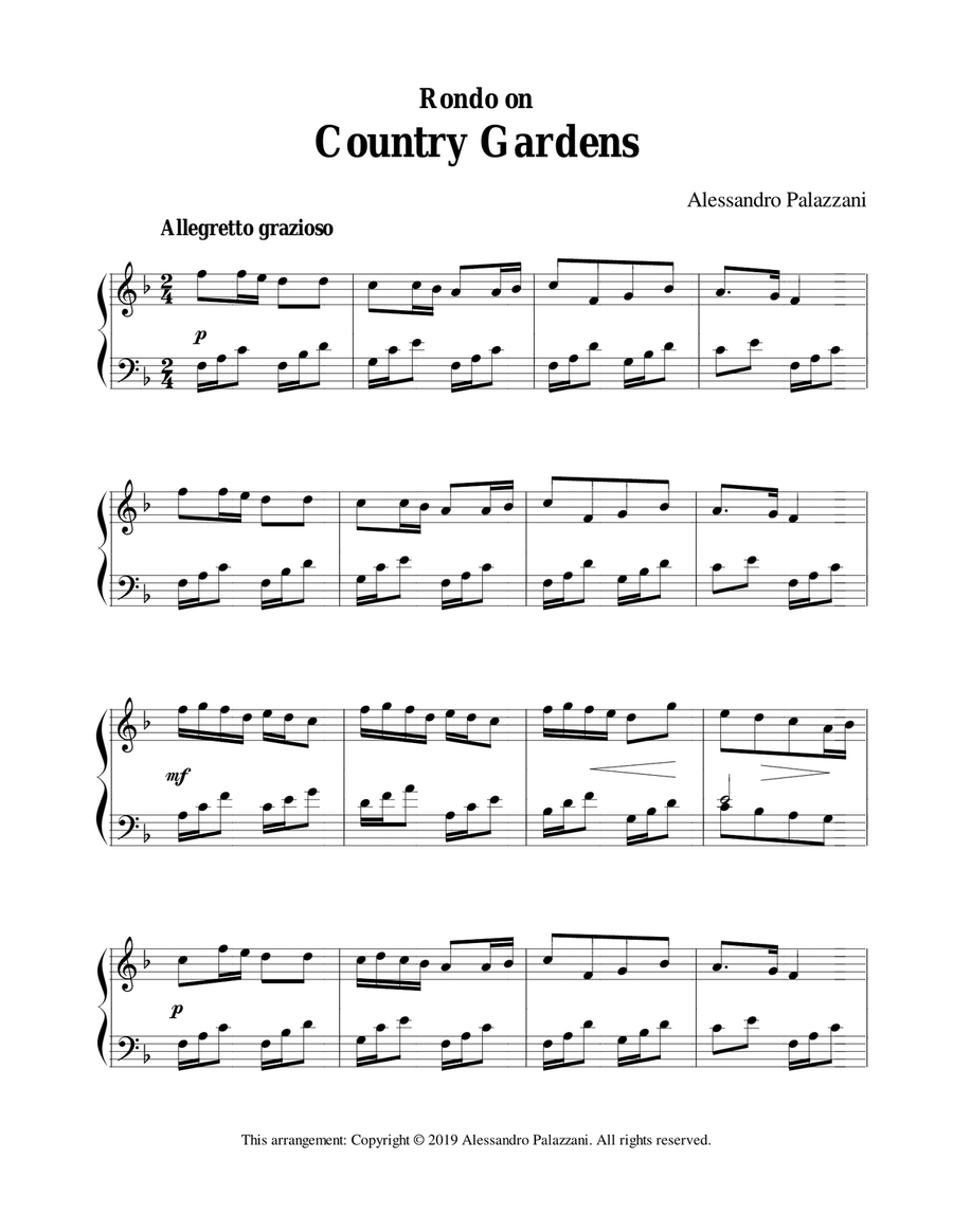 Rondo on Country Gardens for lever harp or piano Small Ensemble scores gallery preview page 4