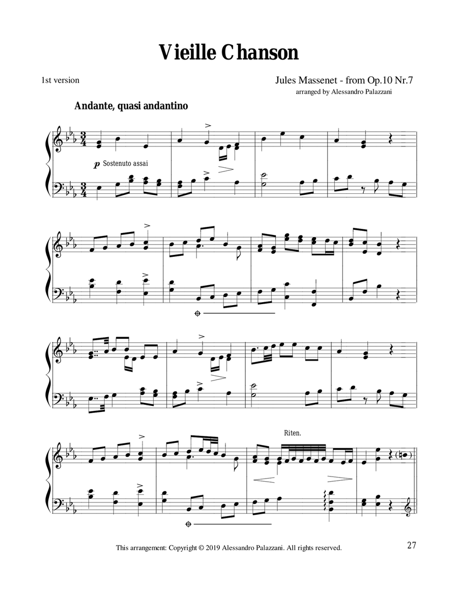 Old Song (Vieille Chanson) for lever harp Celtic Harp scores gallery preview page 4