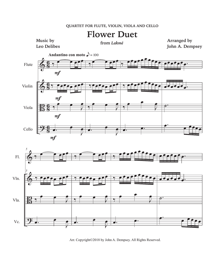 Flower Duet (Quartet for Flute, Violin, Viola and Cello) Small Ensemble scores gallery preview page 5