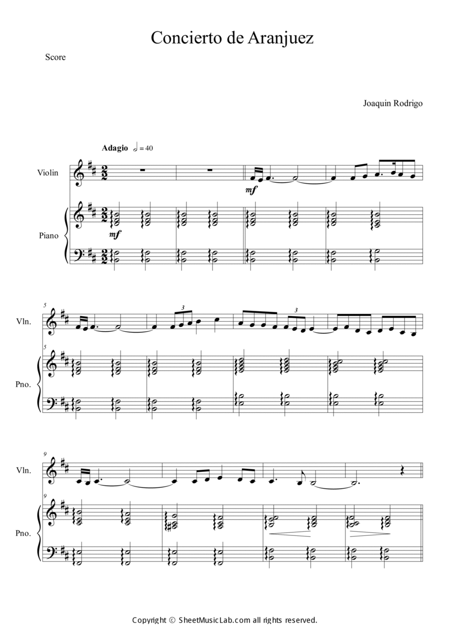 Concierto de Aranjuez Violin Solo scores gallery preview page 1