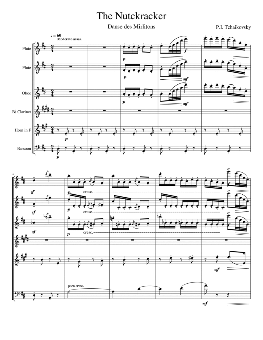 The Nutracker. N° 12-e Danse des Mirlitons - Wind Sextet Bassoon scores gallery preview page 1