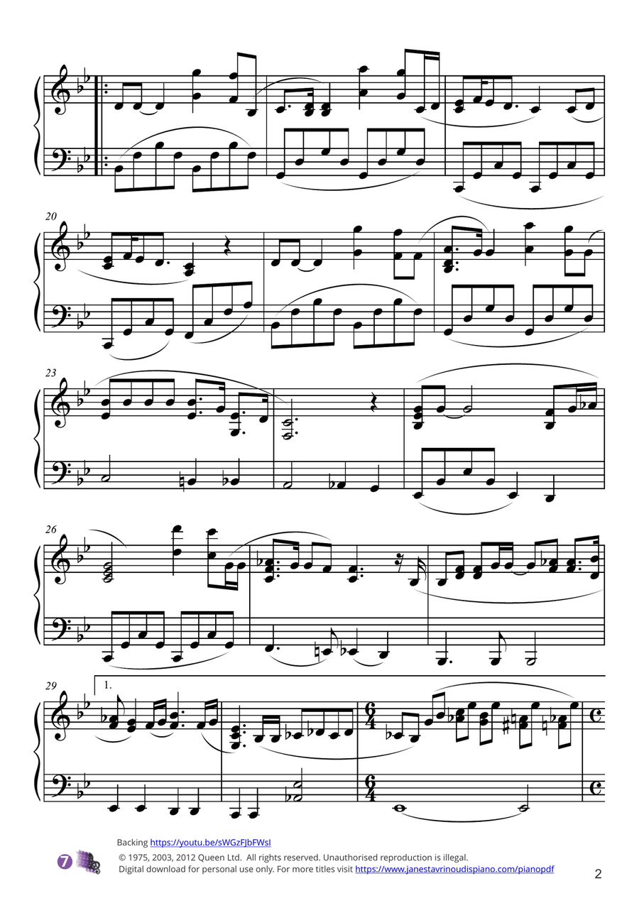 Bohemian Rhapsody Piano Solo scores gallery preview page 2