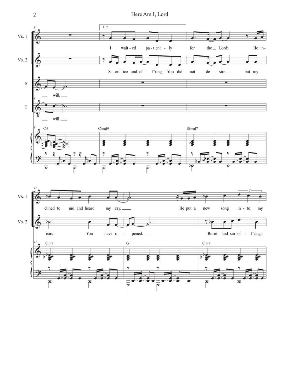 Here Am I, Lord (Psalm 40) (2-part choir - (Soprano and Tenor) 2-Part scores gallery preview page 2