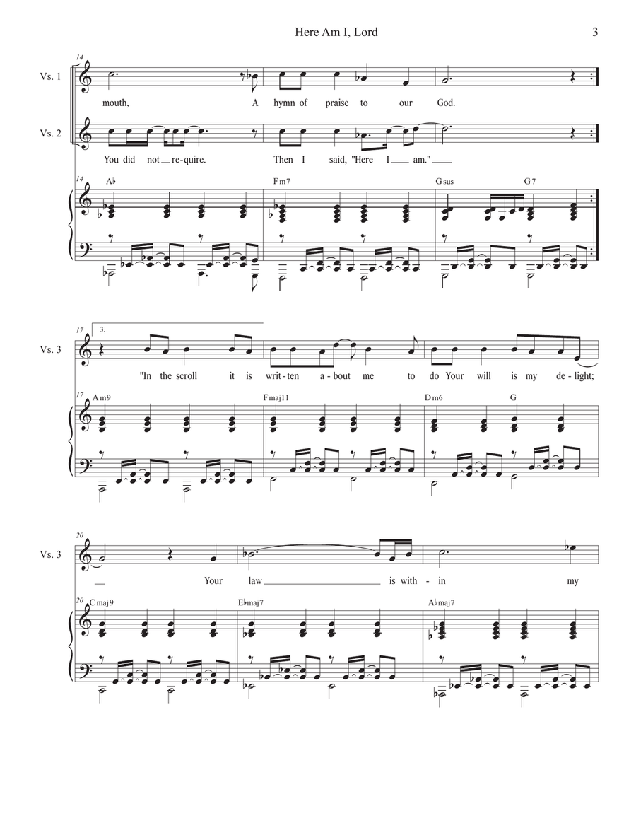 Here Am I, Lord (Psalm 40) (2-part choir - (Soprano and Tenor) 2-Part scores gallery preview page 3