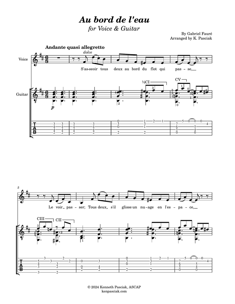 Au bord de l'eau (for Voice and Guitar) Chamber Music scores gallery preview page 3