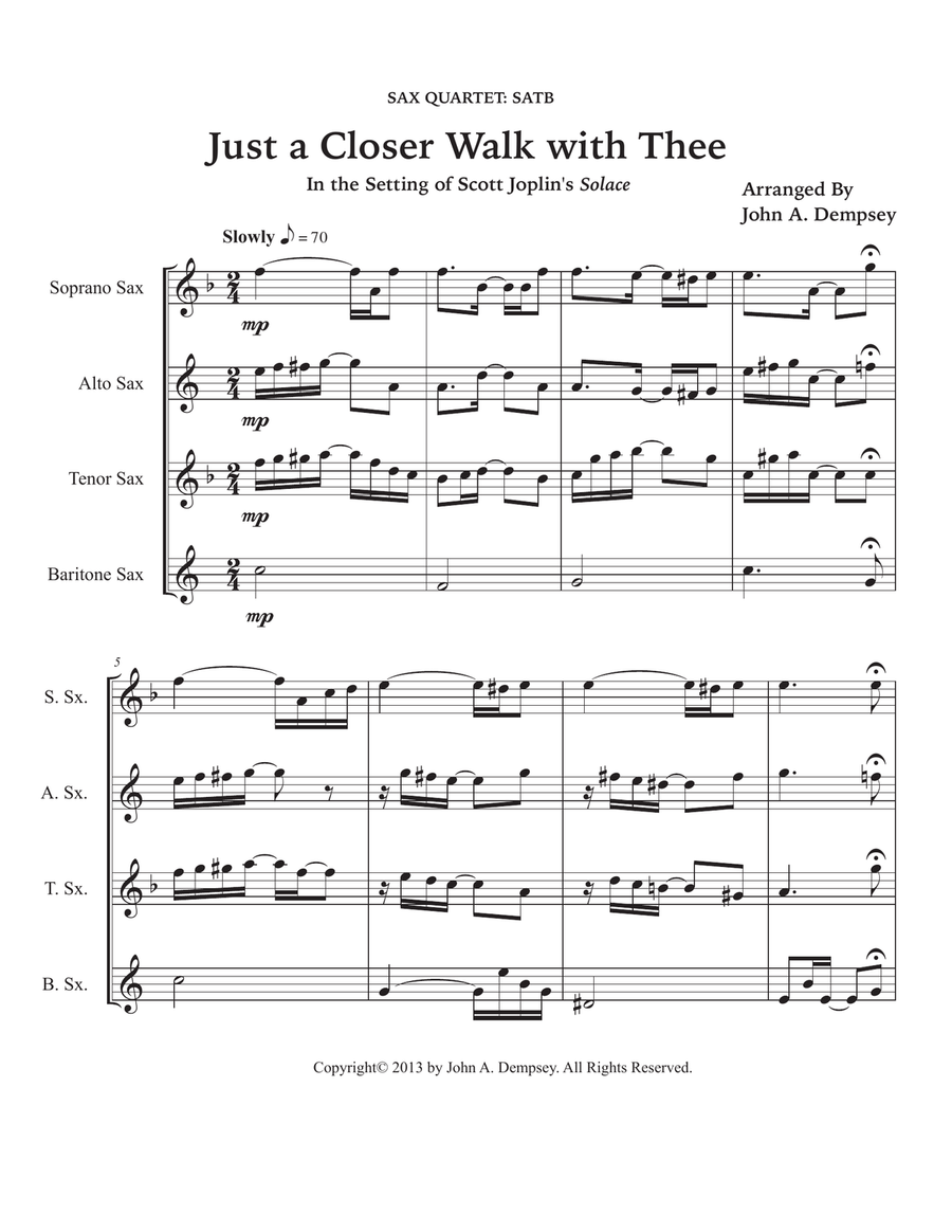 Just a Closer Walk with Thee / Solace (Sax Quartet: SATB) Saxophone Quartet scores gallery preview page 5