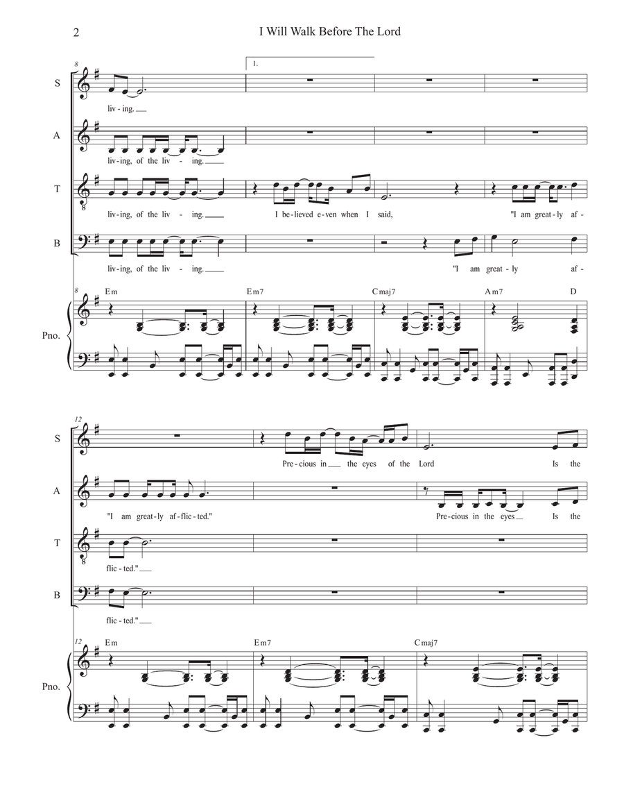 I Will Walk Before The Lord (Psalm 116) (Vocal Quartet - (SATB) 4-Part scores gallery preview page 2