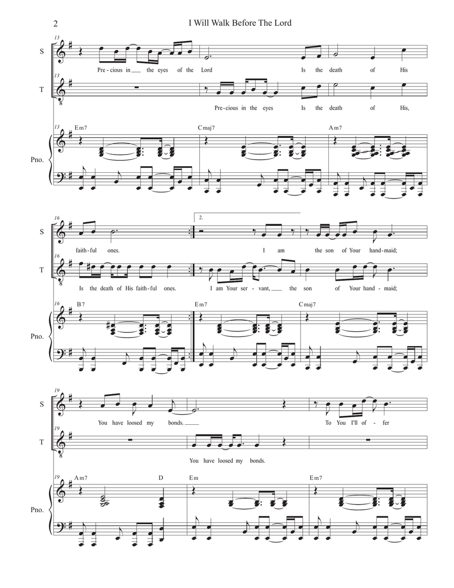 I Will Walk Before The Lord (Psalm 116) (2-part choir - (Soprano and Tenor) 2-Part scores gallery preview page 2