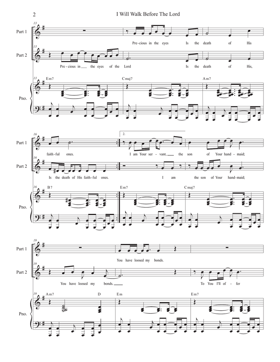 I Will Walk Before The Lord (Psalm 116) (2-part choir) 2-Part scores gallery preview page 2
