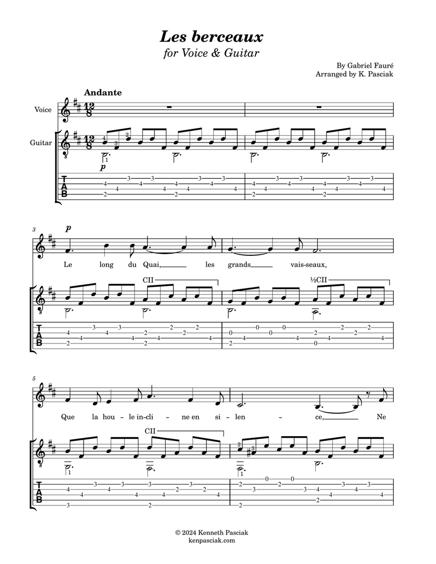 Les berceaux (for Voice and Guitar) Chamber Music scores gallery preview page 3