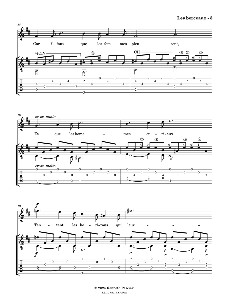 Les berceaux (for Voice and Guitar) Chamber Music scores gallery preview page 5