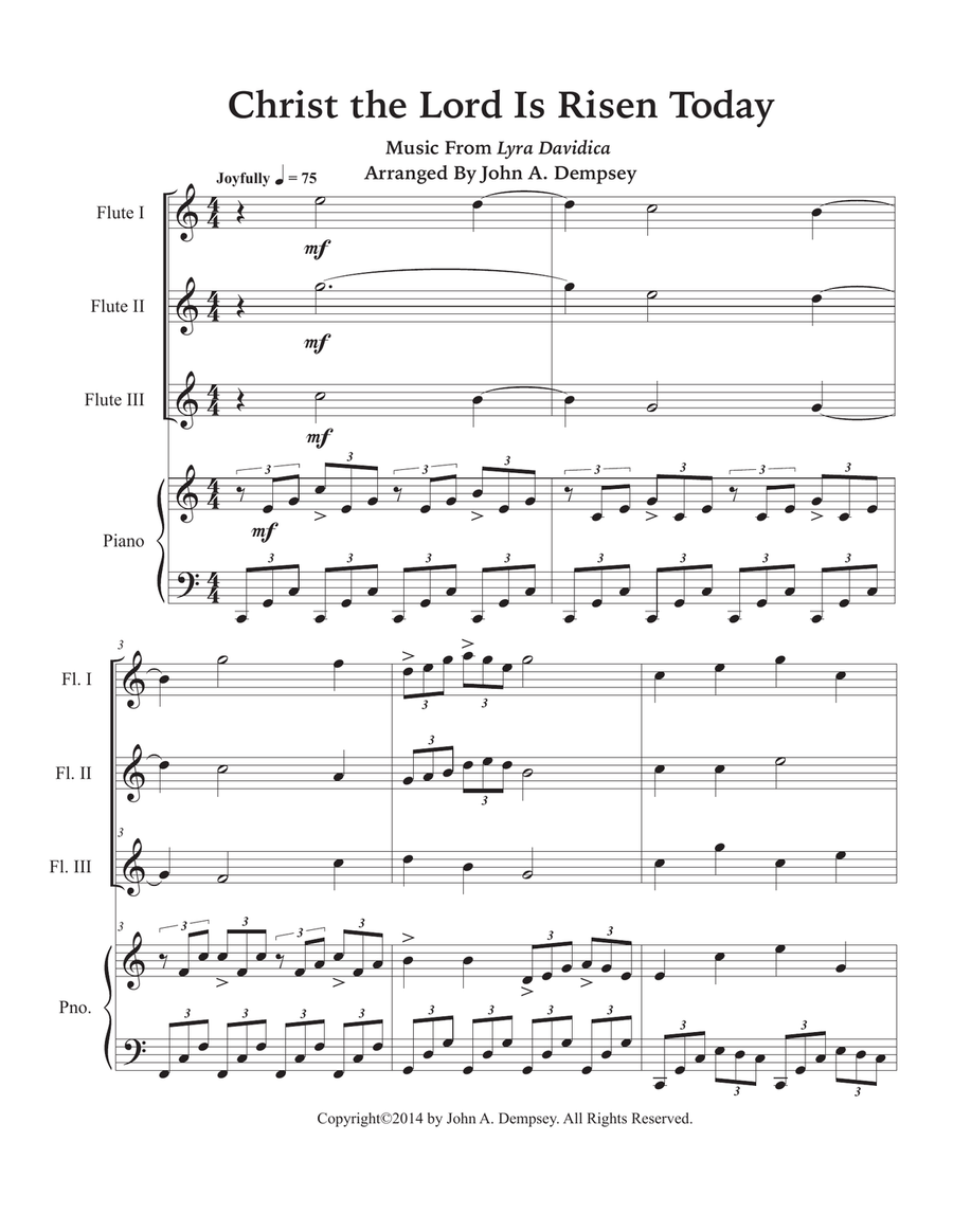 Christ the Lord is Risen Today (Quartet for Three Flutes and Piano) Small Ensemble scores gallery preview page 5