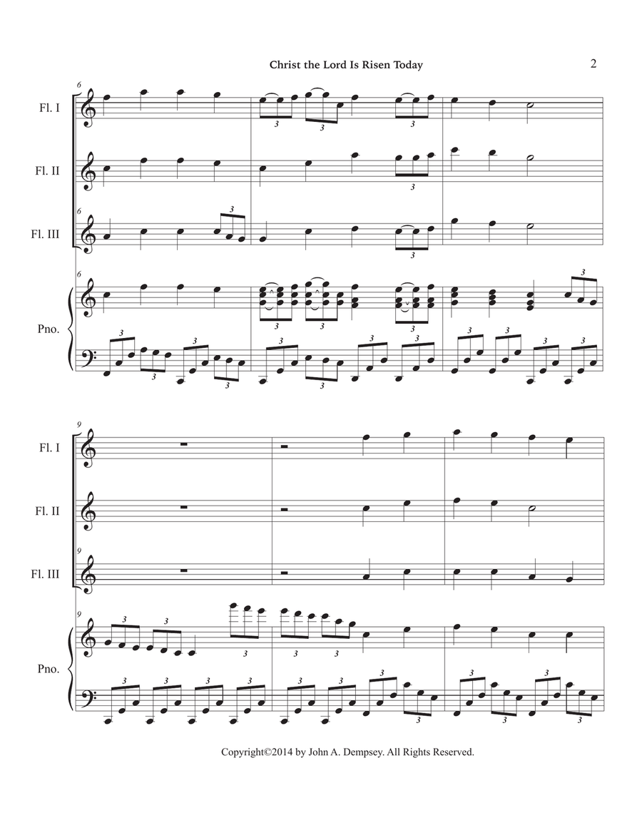 Christ the Lord is Risen Today (Quartet for Three Flutes and Piano) Small Ensemble scores gallery preview page 6