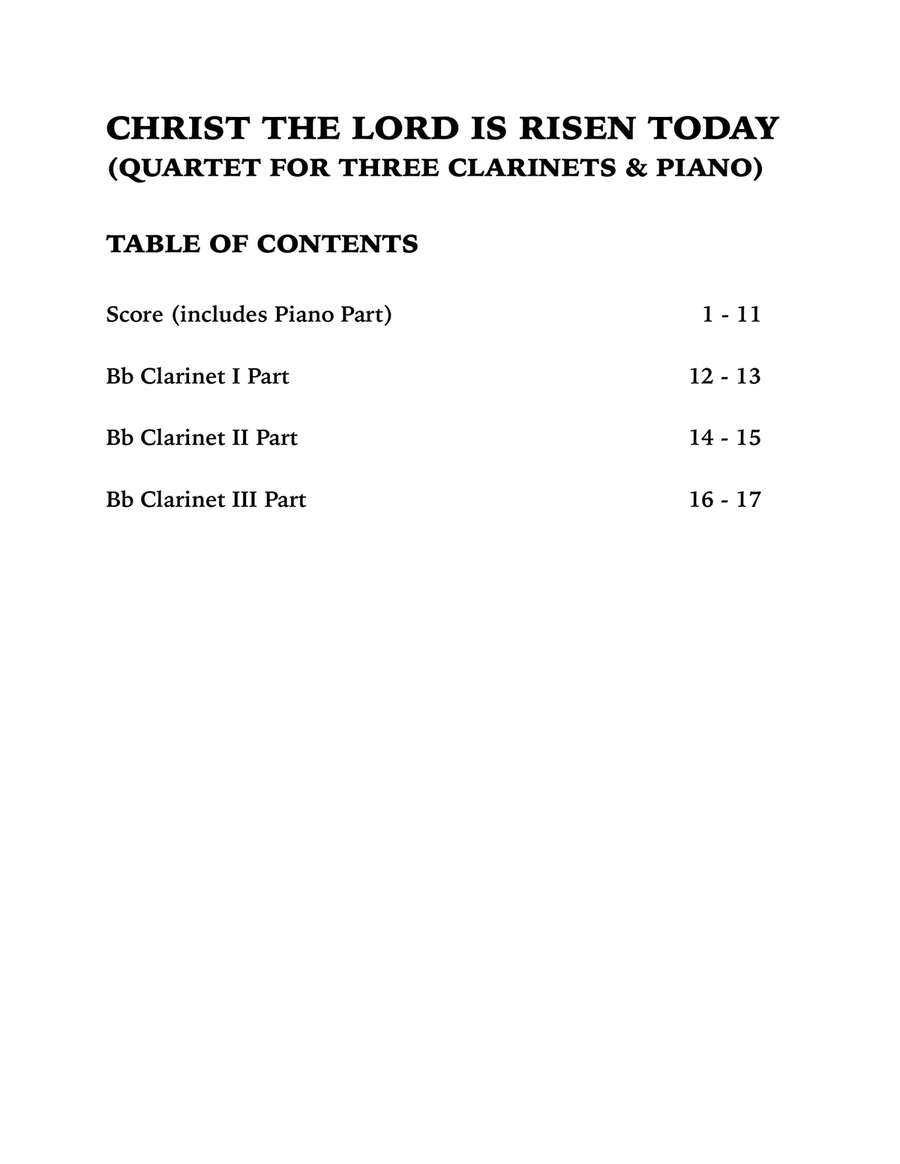 Christ the Lord is Risen Today (Quartet for Three Clarinets and Piano) Small Ensemble scores gallery preview page 4