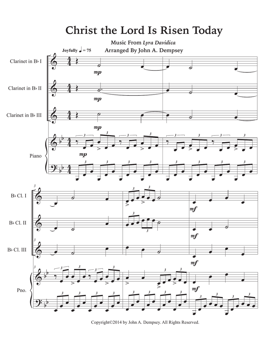Christ the Lord is Risen Today (Quartet for Three Clarinets and Piano) Small Ensemble scores gallery preview page 5