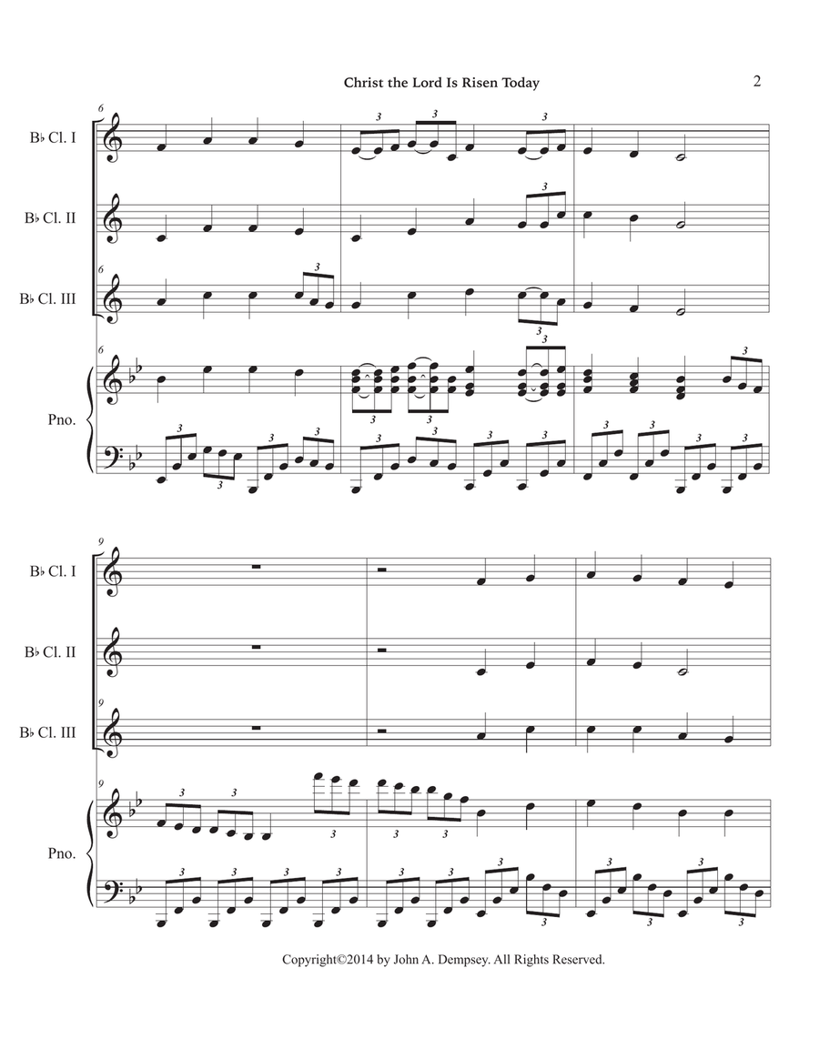 Christ the Lord is Risen Today (Quartet for Three Clarinets and Piano) Small Ensemble scores gallery preview page 6
