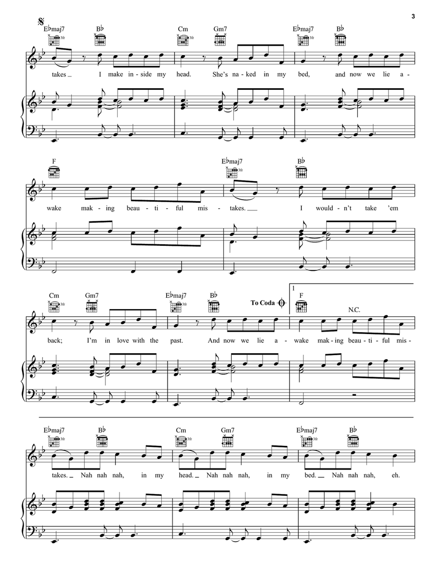Beautiful Mistakes (feat. Megan Thee Stallion) Piano, Vocal, Guitar scores gallery preview page 3
