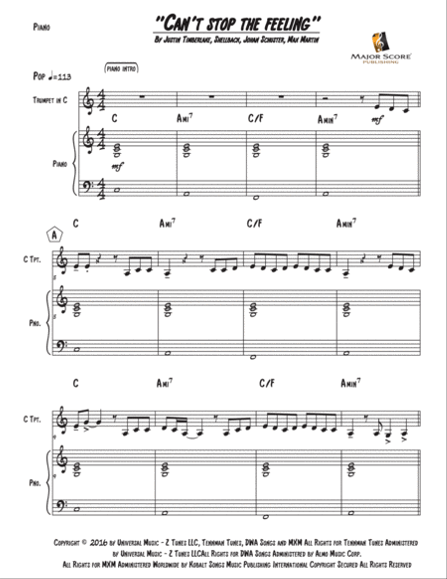 Can't Stop The Feeling! C Trumpet scores gallery preview page 5