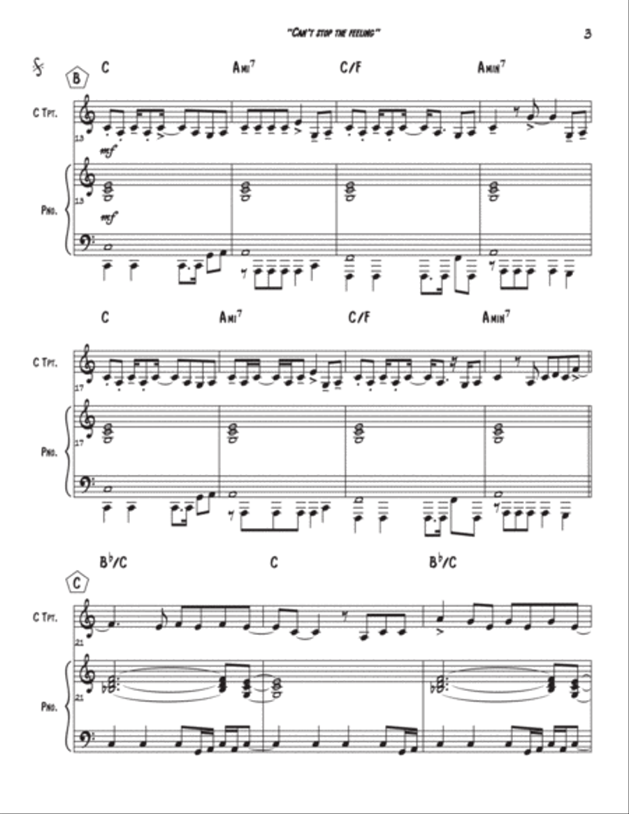 Can't Stop The Feeling! C Trumpet scores gallery preview page 6