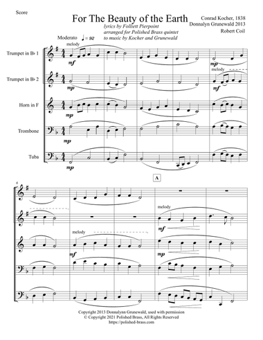 For the Beauty of the Earth (Brass Quintet)