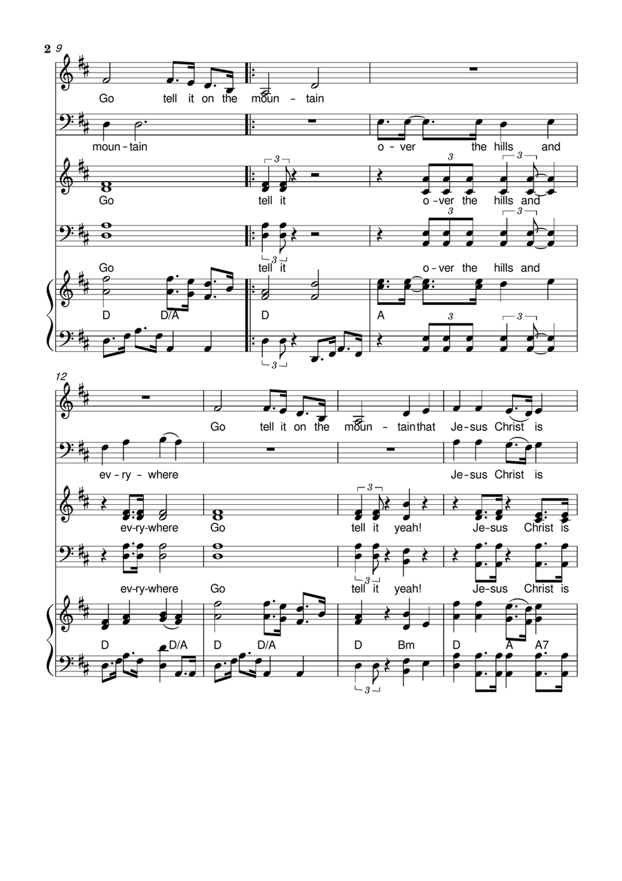 Go tell it on the mountain - SATB + 2Solo's - Arr. Forevergreens Music 4-Part scores gallery preview page 2