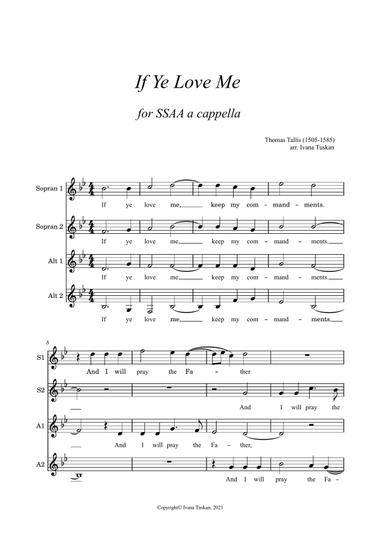 If Ye Love Me, for SSAA ensemble