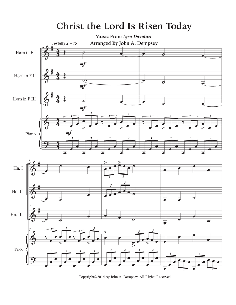Christ the Lord is Risen Today (Quartet for Three Horns in F and Piano) French Horn Quartet scores gallery preview page 5