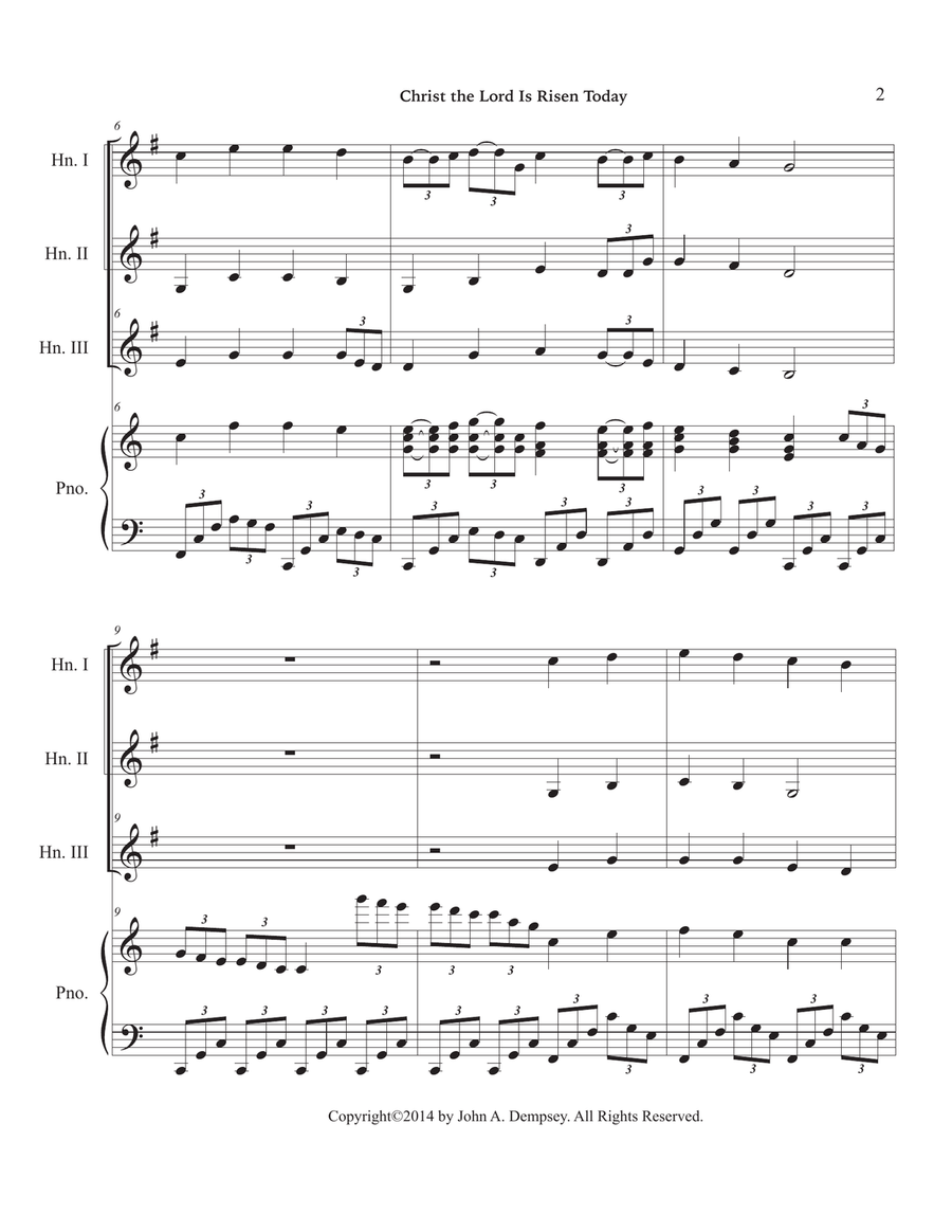 Christ the Lord is Risen Today (Quartet for Three Horns in F and Piano) French Horn Quartet scores gallery preview page 6