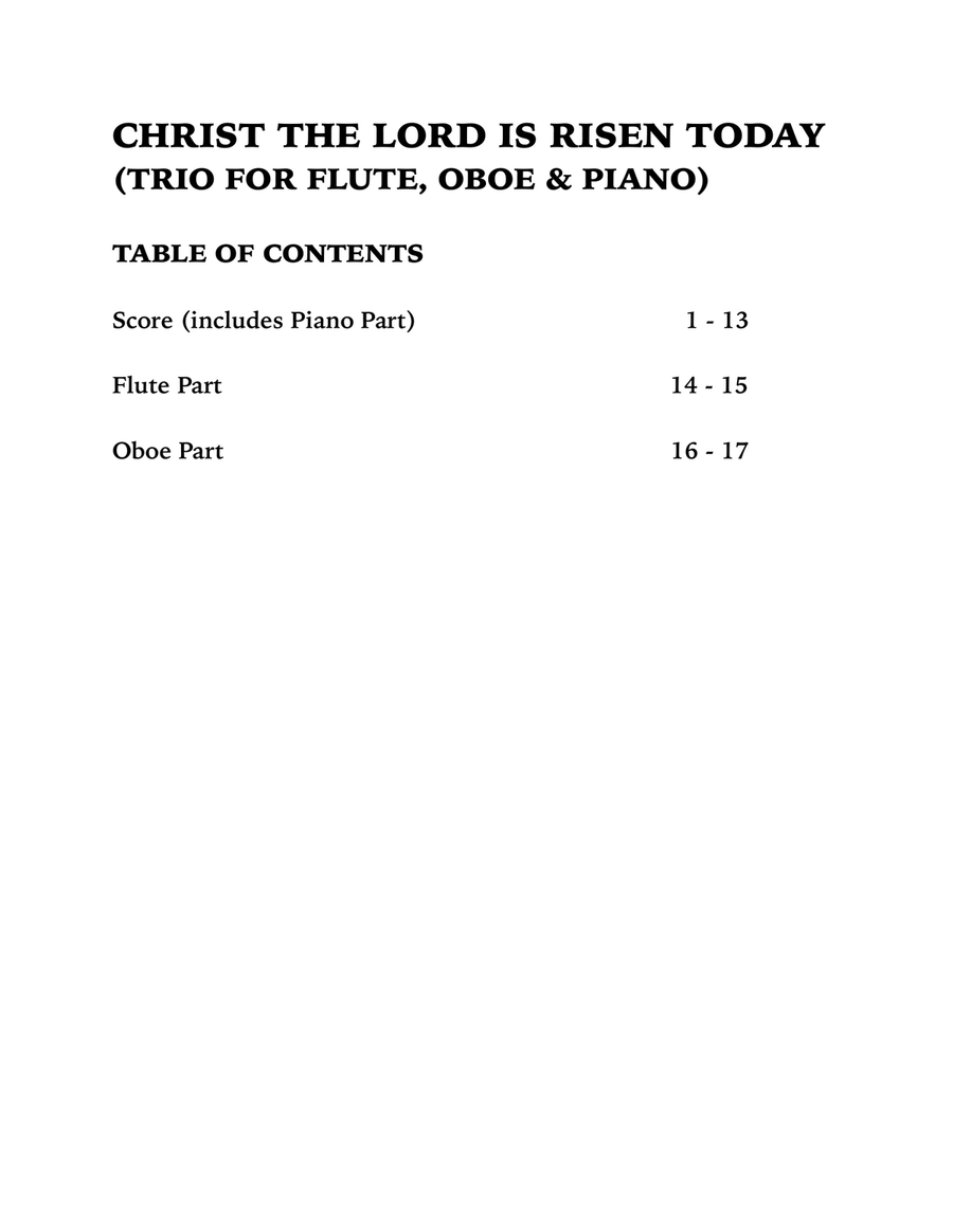 Christ the Lord is Risen Today (Trio for Flute, Oboe and Piano) Small Ensemble scores gallery preview page 4