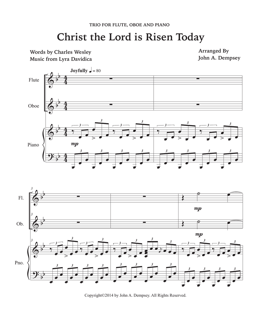 Christ the Lord is Risen Today (Trio for Flute, Oboe and Piano) Small Ensemble scores gallery preview page 5