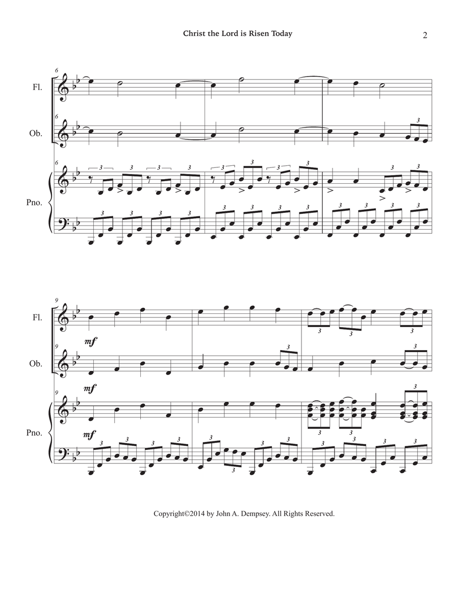 Christ the Lord is Risen Today (Trio for Flute, Oboe and Piano) Small Ensemble scores gallery preview page 6