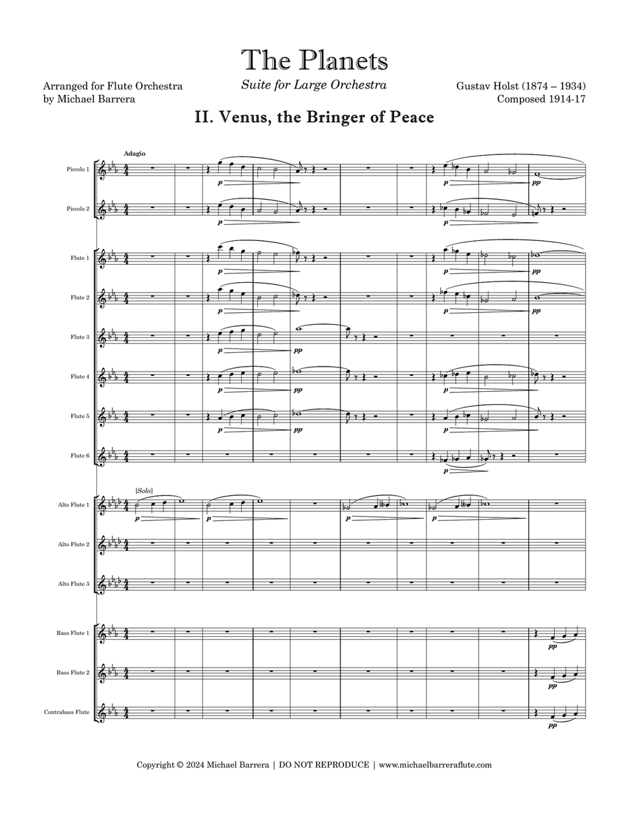 Holst: The Planets - II. Venus, the Bringer of Peace | Flute Orchestra Flute Choir scores gallery preview page 3