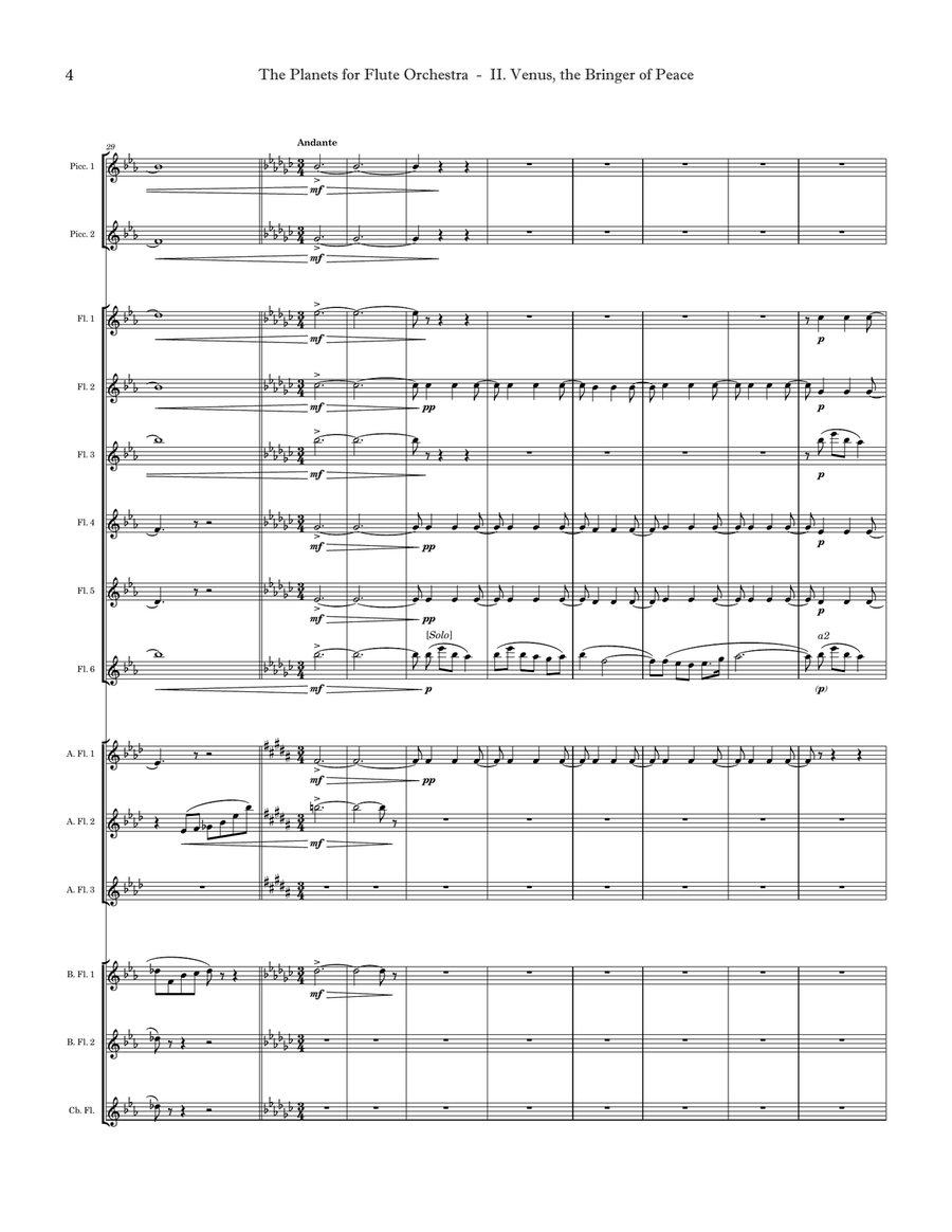 Holst: The Planets - II. Venus, the Bringer of Peace | Flute Orchestra Flute Choir scores gallery preview page 6