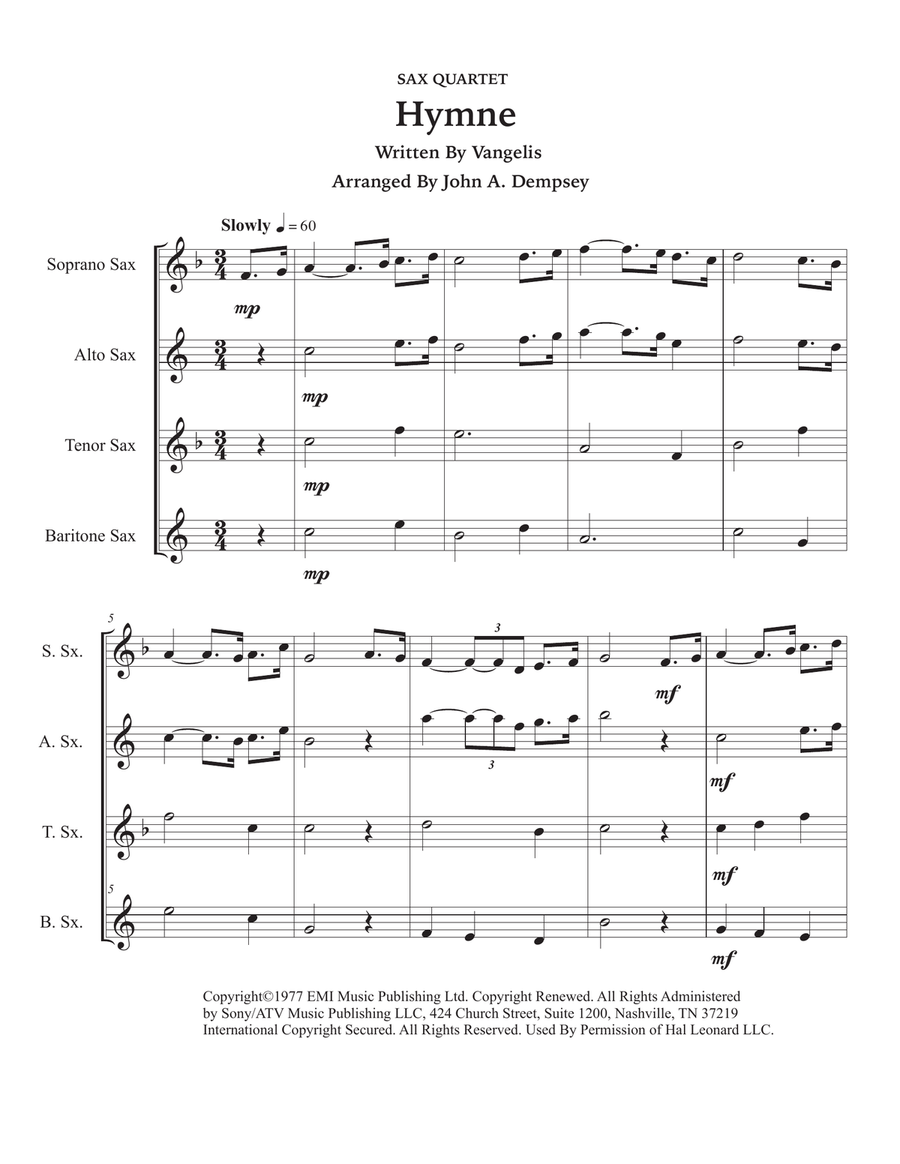 Hymne Saxophone Quartet scores gallery preview page 5