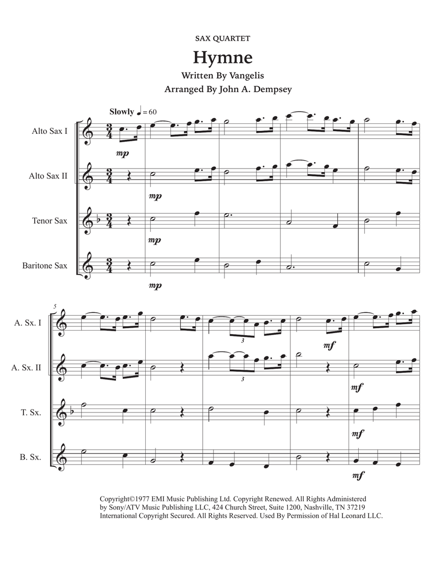 Hymne Saxophone Quartet scores gallery preview page 5