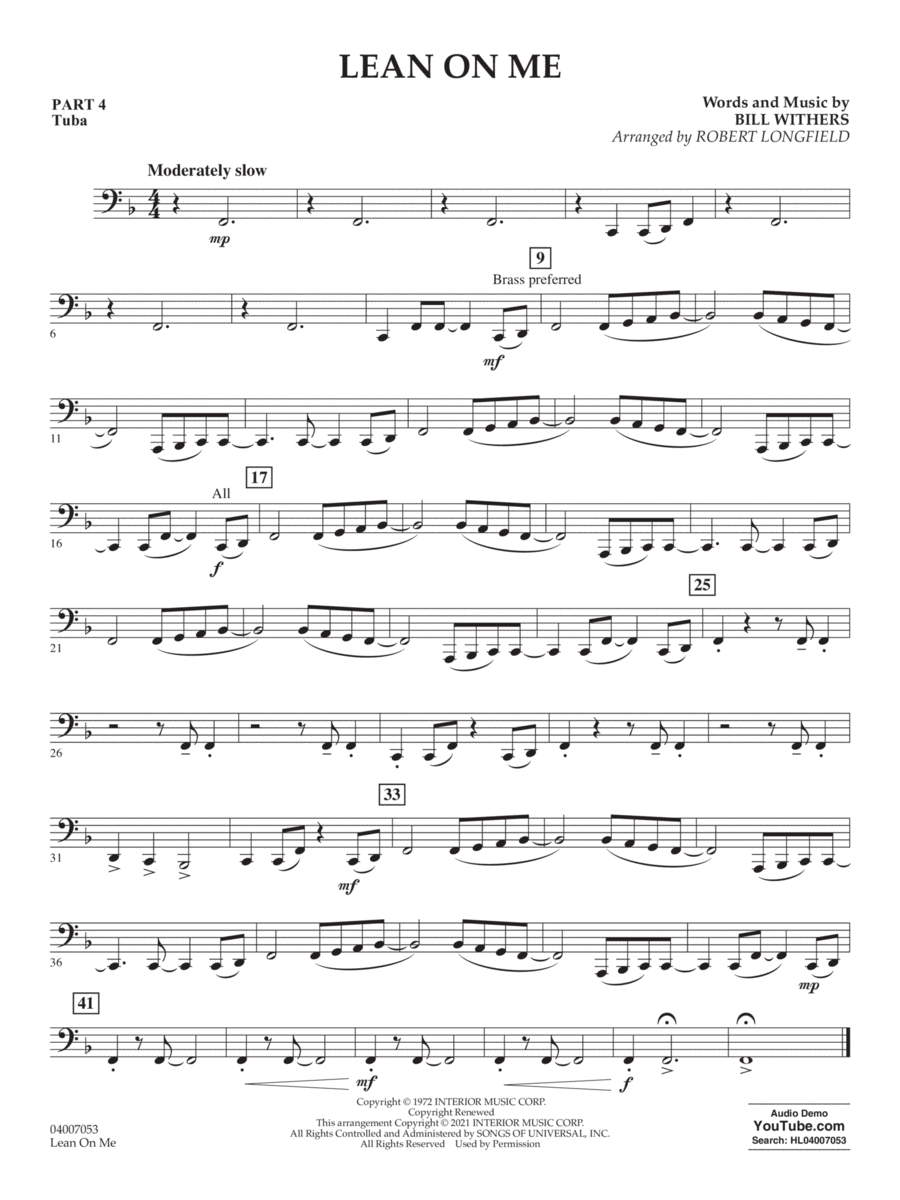 Lean on Me (arr. Robert Longfield) - Pt.4 - Tuba Concert Band scores gallery preview page 1
