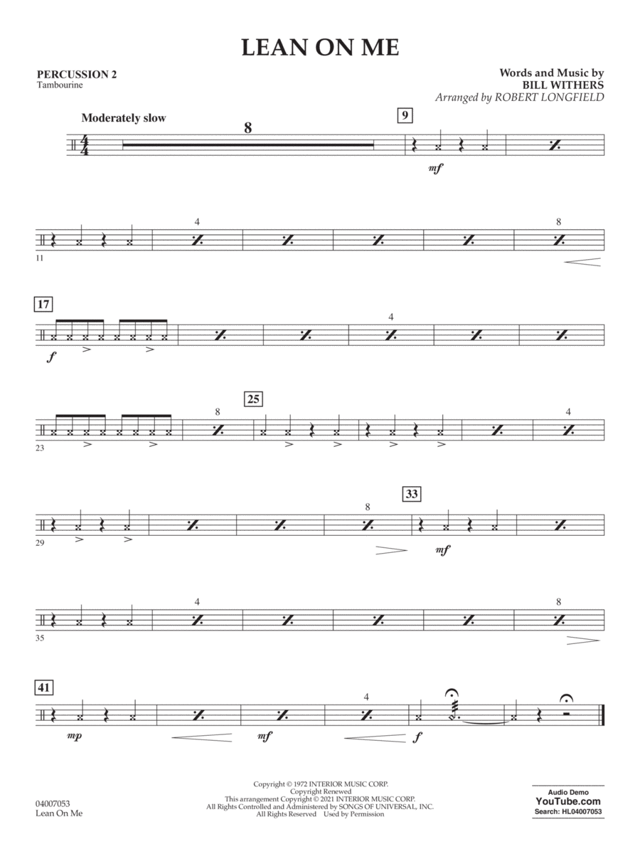 Lean on Me (arr. Robert Longfield) - Percussion 2 Concert Band scores gallery preview page 1