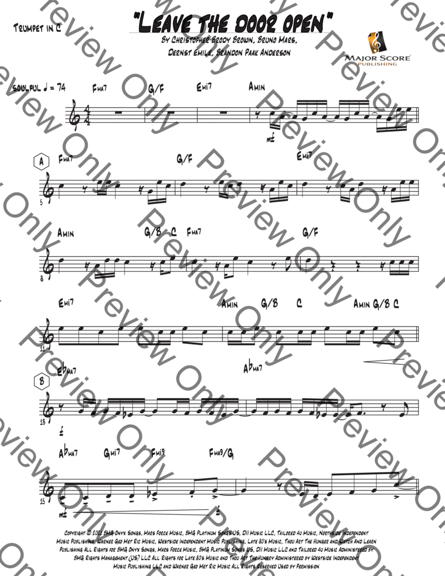 Leave The Door Open C Trumpet scores gallery preview page 1