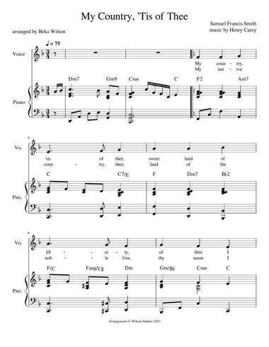 America (My Country 'Tis of Thee)--vocal solo (treble clef)