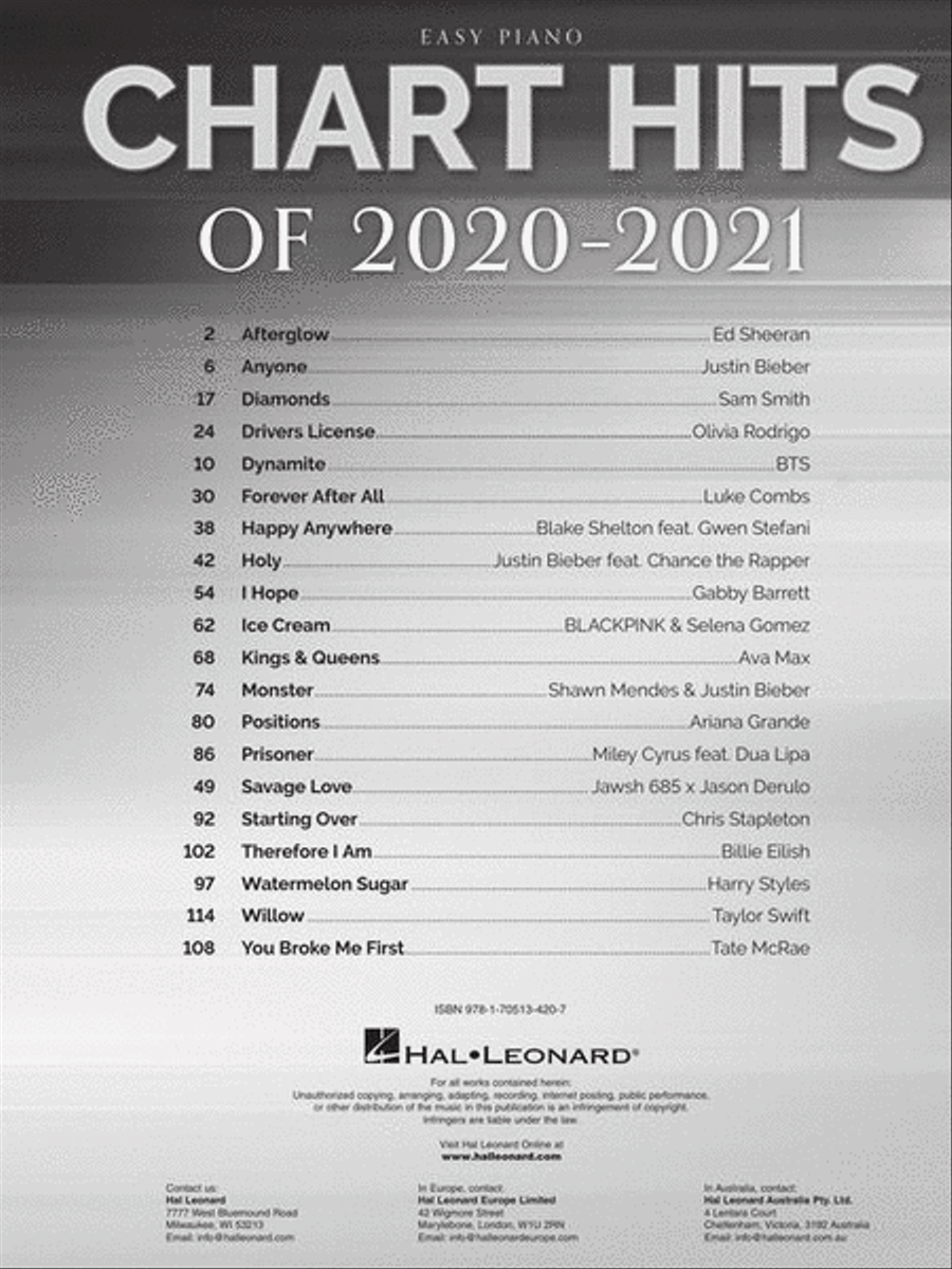 Chart Hits of 2020-2021 Chart Hits of 2020-2021 Easy Piano scores gallery preview page 4