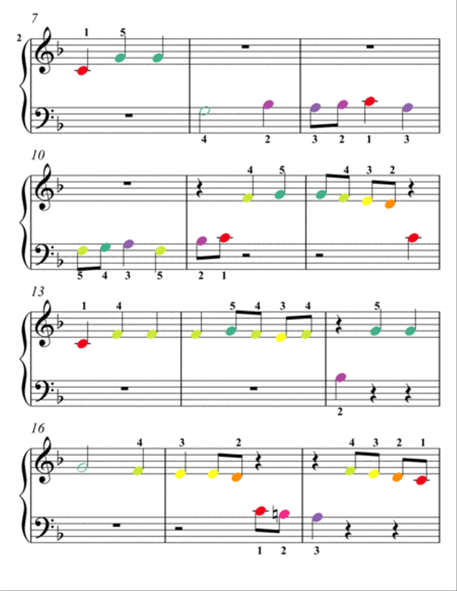 The Elephant Carnival of the Animals Beginner Piano Sheet Music with Colored Notes Easy Piano scores gallery preview page 2