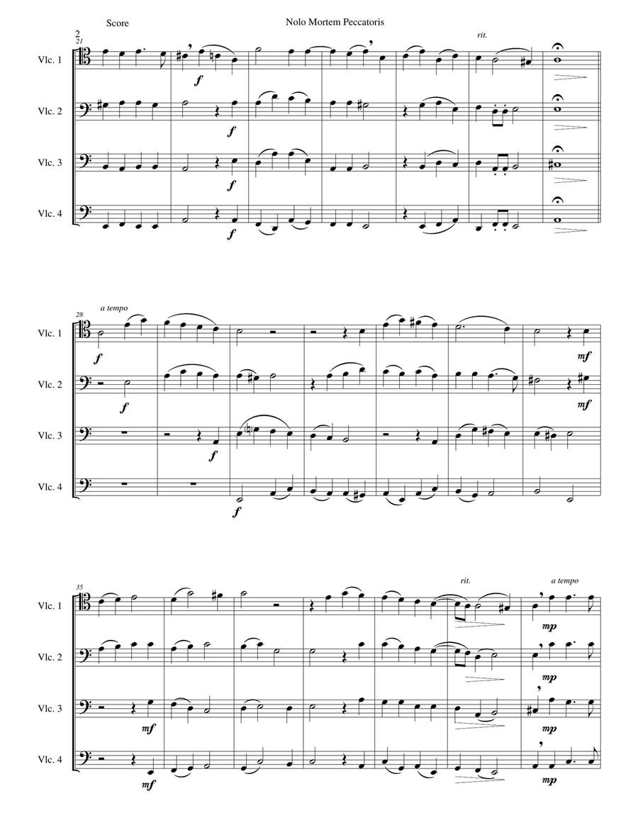 Nolo mortem peccatoris (I do not wish a sinner to die) for 4 cellos Cello Solo scores gallery preview page 2