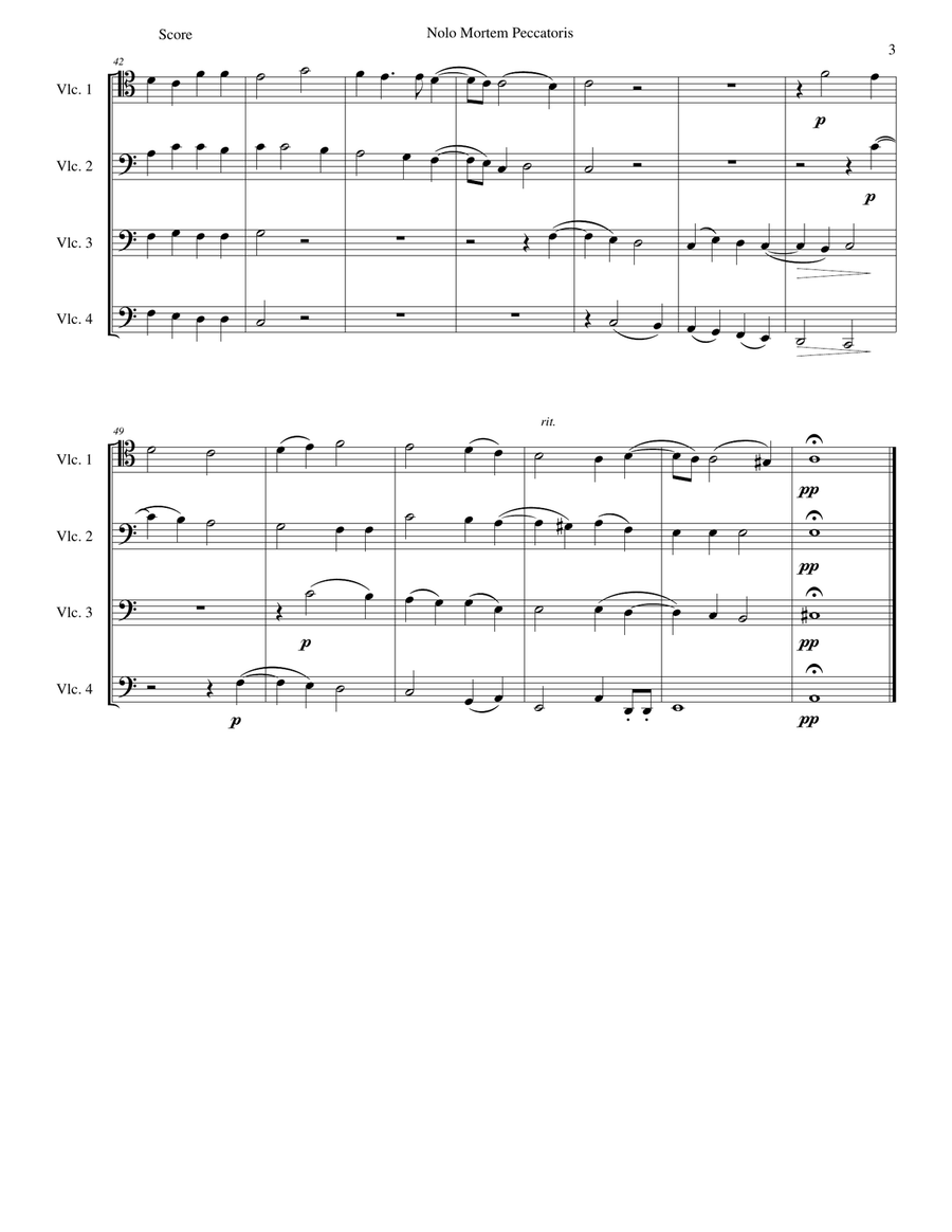 Nolo mortem peccatoris (I do not wish a sinner to die) for 4 cellos Cello Solo scores gallery preview page 3