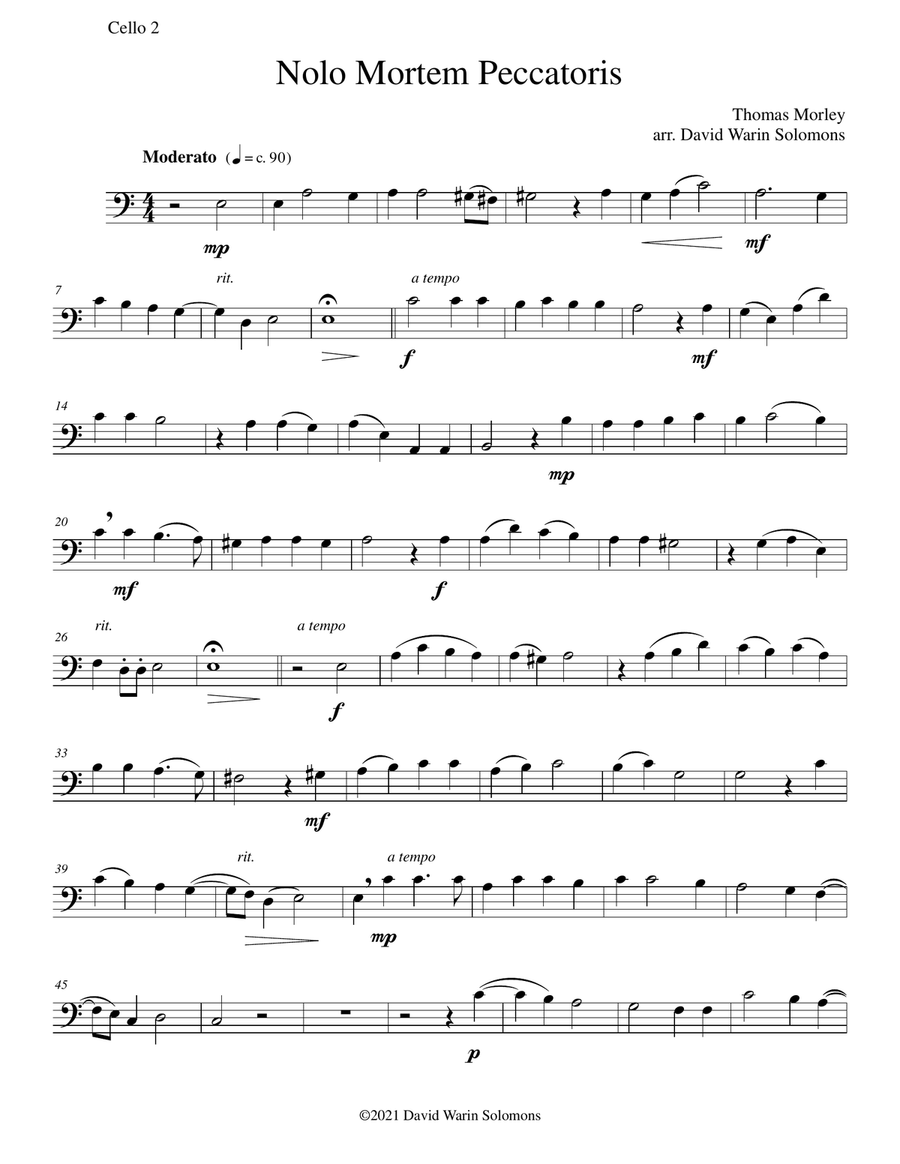Nolo mortem peccatoris (I do not wish a sinner to die) for 4 cellos Cello Solo scores gallery preview page 5