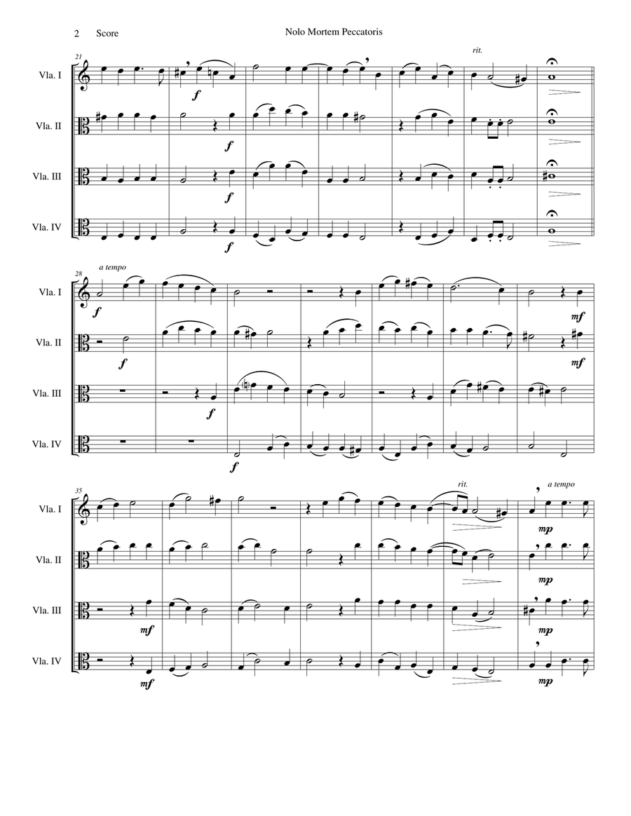 Nolo mortem peccatoris (I do not wish a sinner to die) for 4 violas Viola Solo scores gallery preview page 2
