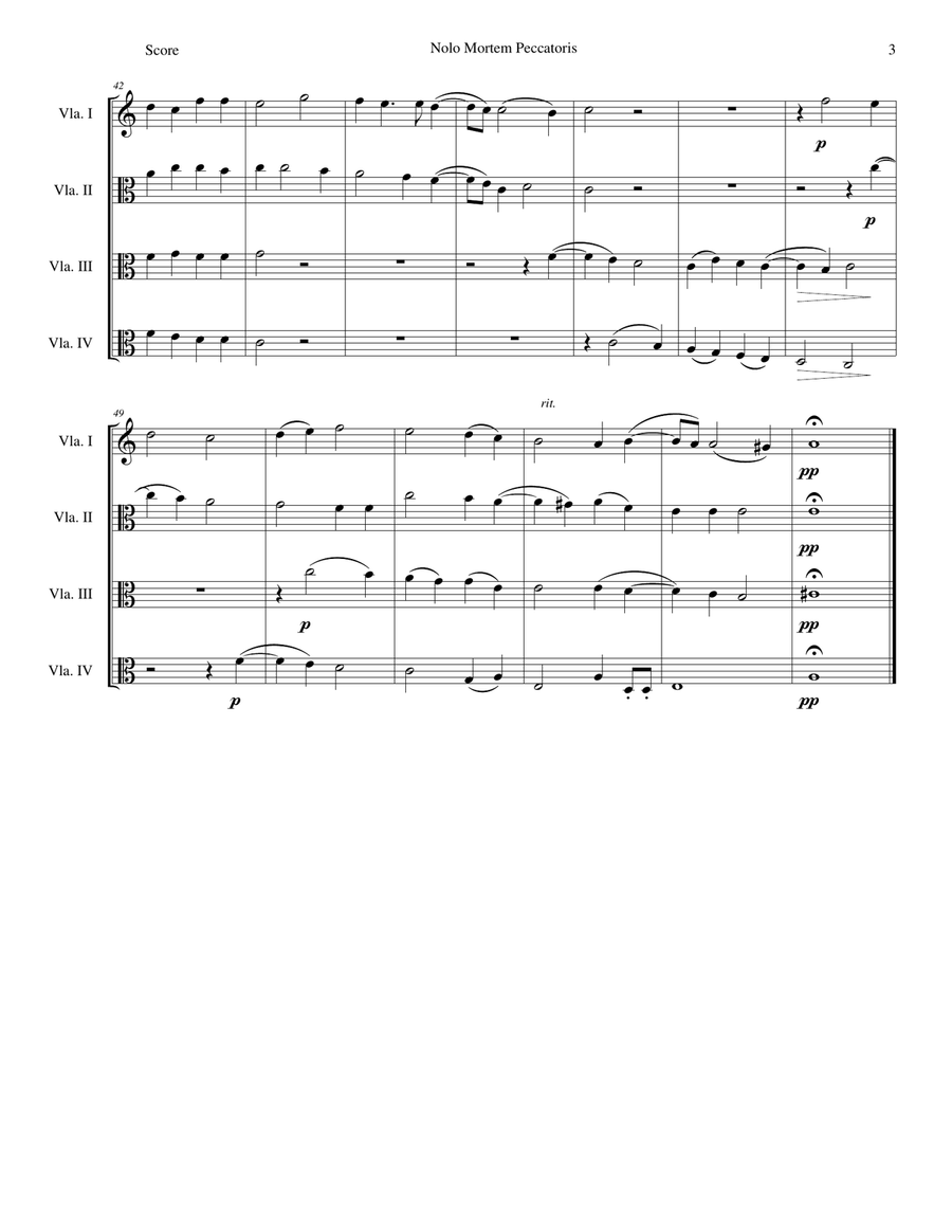 Nolo mortem peccatoris (I do not wish a sinner to die) for 4 violas Viola Solo scores gallery preview page 3