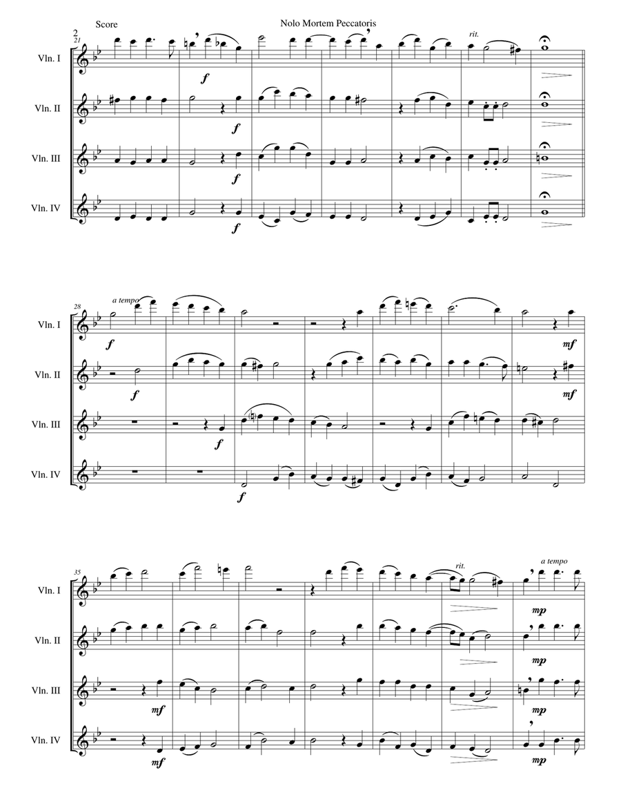 Nolo mortem peccatoris (I do not wish a sinner to die) for 4 violins Violin Solo scores gallery preview page 2