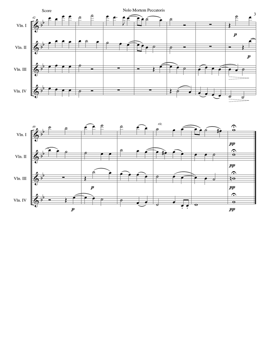 Nolo mortem peccatoris (I do not wish a sinner to die) for 4 violins Violin Solo scores gallery preview page 3