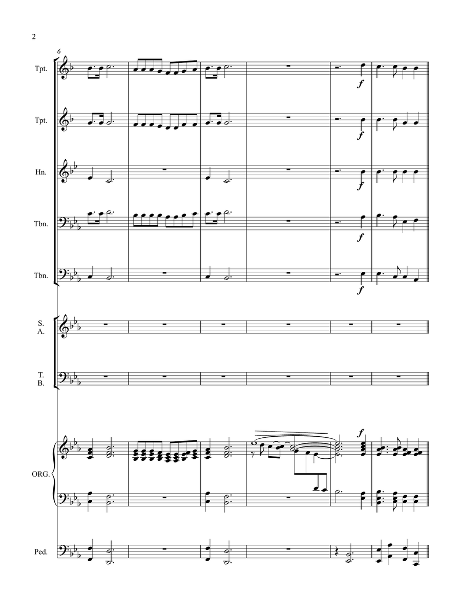 Gloria - full score for Latin text setting for SATB choir, organ, and brass quintet 4-Part scores gallery preview page 2